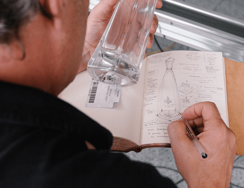 Mark Smith sketches out the design of the Cincoro bottle